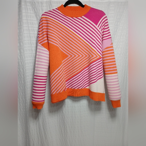 THML Ladies Asymmetrical Stripe Pattern Crew Neck Sweater. Size M - Picture 3 of 10